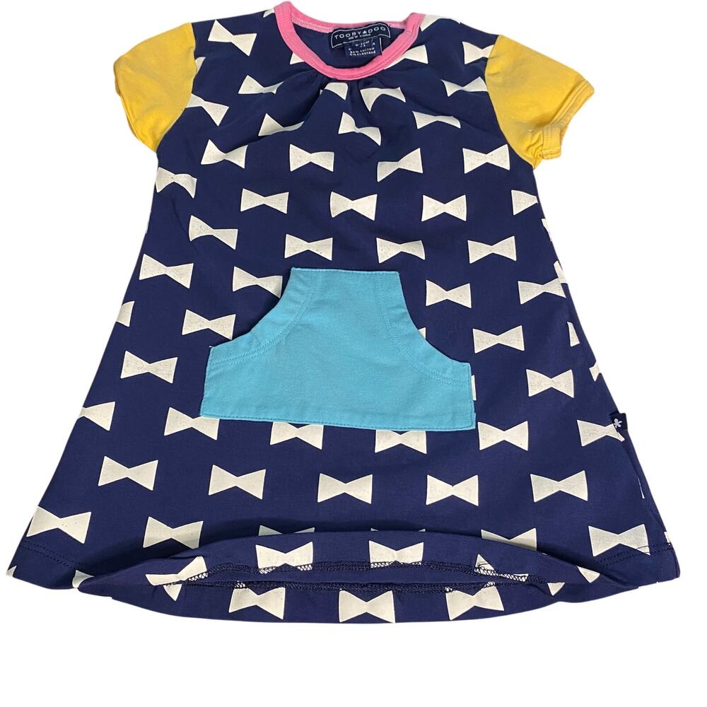 Tooby Doo‎ blue yellow bow color block short sleeve dress SIZE 6-12M